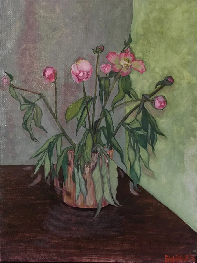 Редкие пионы. 2019, масло, холст