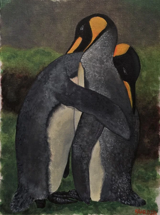 Пингвины. 2019, масло, холст на картоне
